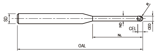 carbide ball nose end mill long neck 2 flute