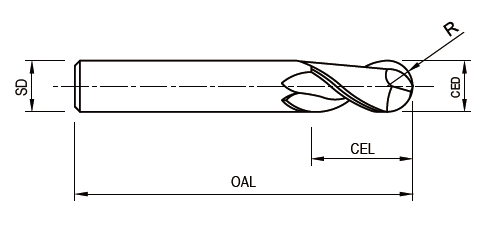 long shank carbide ball nose end mill