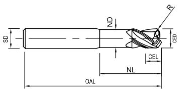 3 flutes  corner rounding end mill stub edge