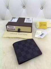 LV black lattice short style Fold wallet