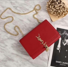 YSL Saint Laurent red gold fringed chain bag