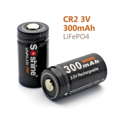 Soshine LiFePo4 battery 15266( IFR CR2) 3.2V Protected 300mAh Recharbeable Battery (2PCS)