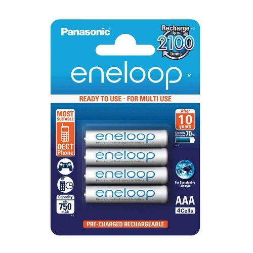 Panasonic Eneloop AAA 2100 Cycle Ni-MH Pre-Charged Rechargeable Batteries, Pack of 4