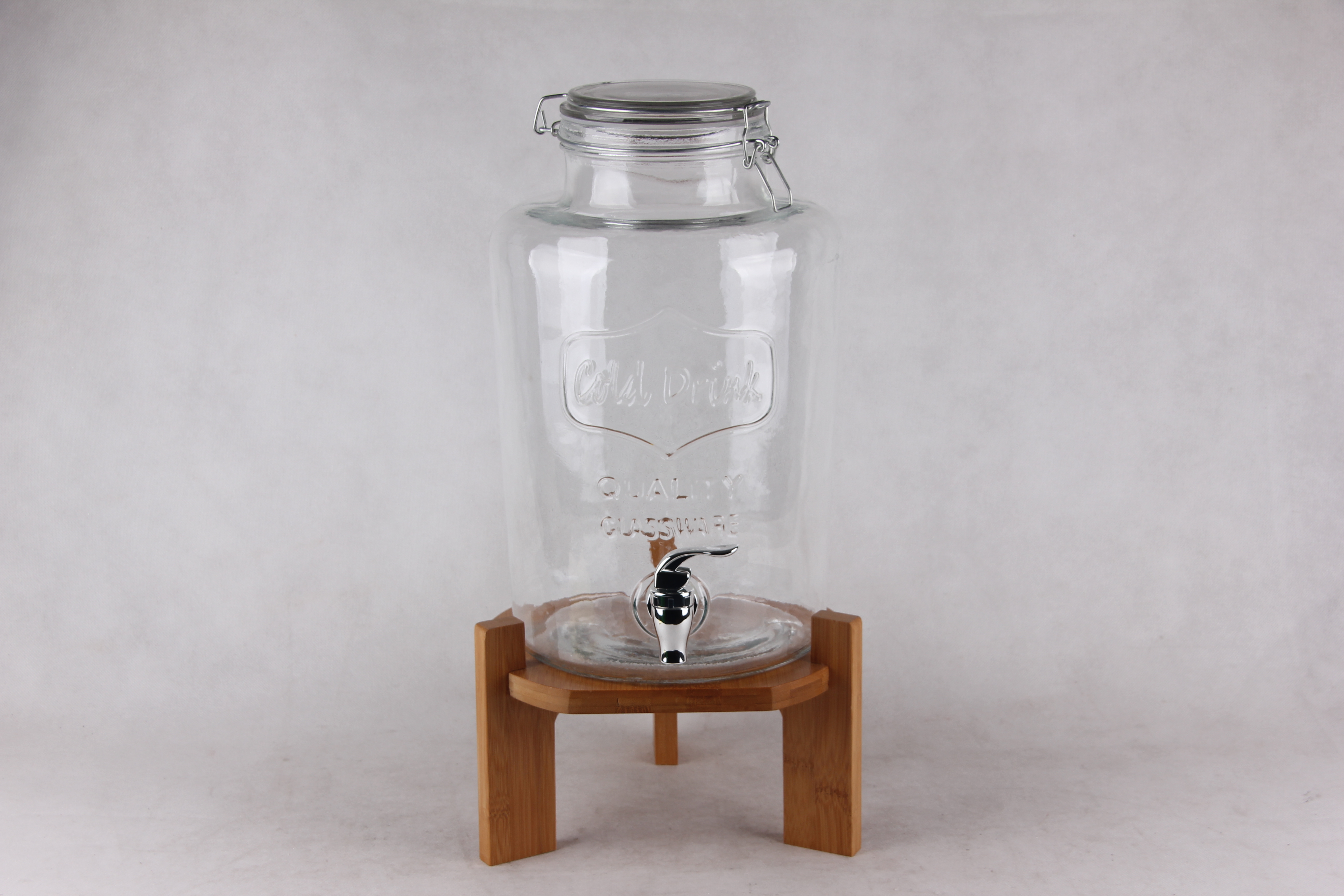 glass dispenser jar with tap with wooden stand,GLASS DISPENSER