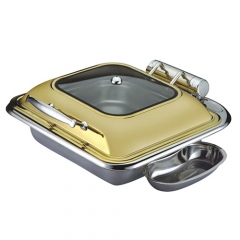 6.5 Qt. Stainless Steel Square Induction Chafer with Hinged Glass Dome Cover