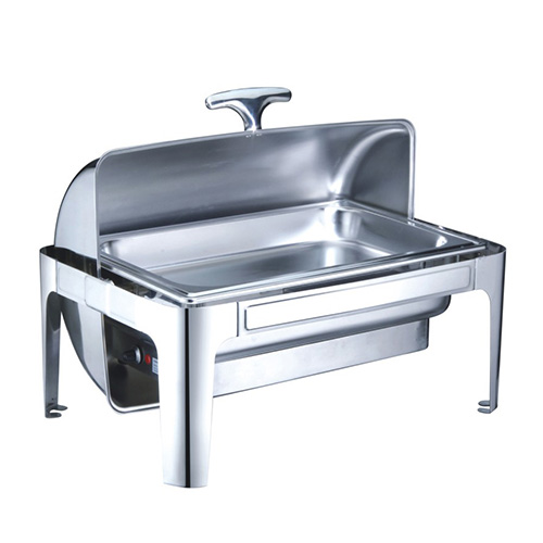 8 Qt. Rectangular Mirror Finish Electric Stainless Steel Roll Top Chafer