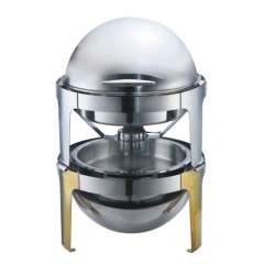 6.5 Qt. Round Mirror Finish Stackable Stainless Steel Roll Top Chafer