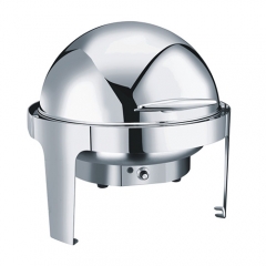 6.5 Qt. Round Mirror Finish Electric Stainless Steel Roll Top Chafer