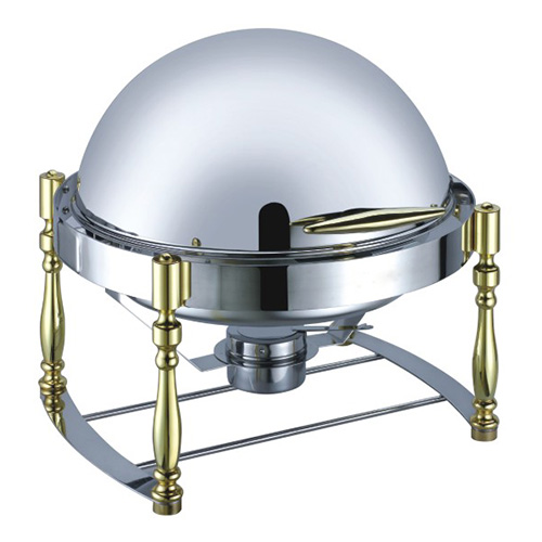 6.5 Qt. Round Mirror Finish Gold Stainless Steel Roll Top Chafer(New)