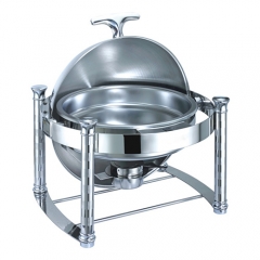 6.5 Qt. Round Mirror Finish Stainless Steel Roll Top Chafer(New)