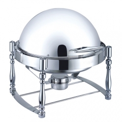 6.5 Qt. Round Mirror Finish Stainless Steel Roll Top Chafer(New)