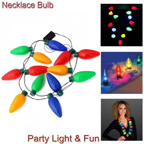 LED Light Up Flashing Jumbo Christmas Bulb Necklace Lamps Party Favors Fun