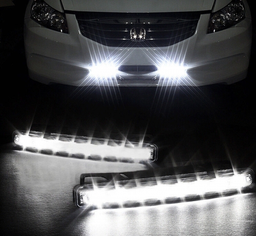 2PCS Super Bright White 8 LED DRL Driving Car Daytime Running Light Head Lamp