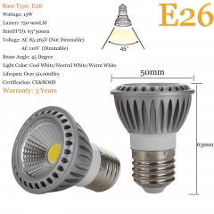 Dimmable LED Bulb Spotlight E27 E26 GU10 MR16 15W COB Lamp 110V 220V 12V Bright