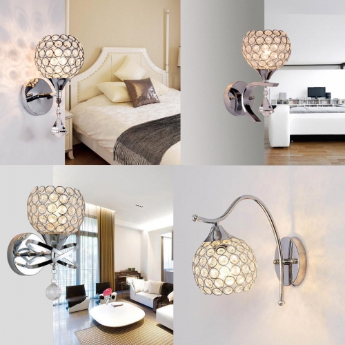 Silver Crystal LED Wall Lamp Sconce Light Home Bedroom Bedside Hallway Fixture