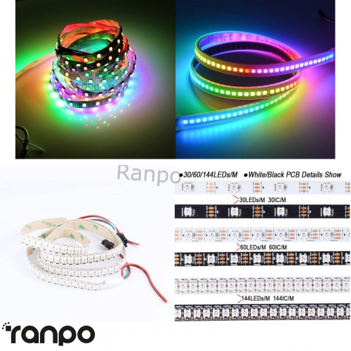 1M To 5M WS2812B LED Strip 5050 SMD RGB Light 60 144 LEDs/M IC 5V Lighting Lamp