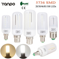 E14 E27 B22 3W 5W 7W 9W 12W 5736 SMD LED Corn Bulb Light White Lamp AC 110V 220V