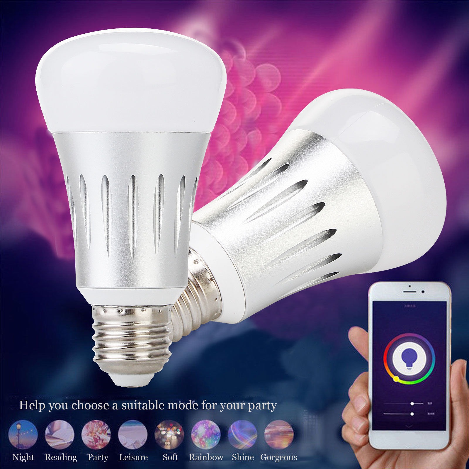 Ranpo Dimmable Smart Wifi RGB Light Bulb Wireless RGBW LED Home Lamp