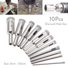 Ranpo 10Pcs Diamond Coated Core Hole Saw Drill Bit Set Tools Tile Marble Glass Ceramic