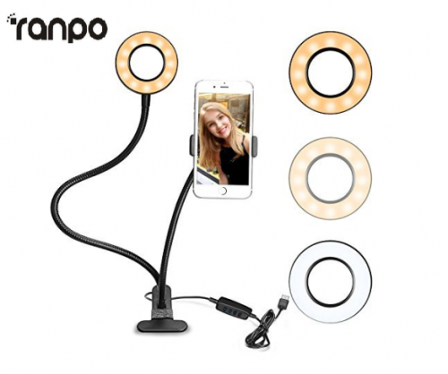 Ranpo LED Selfie Ring Light with Cell Phone Holder Stand for Live Streaming and Makeup