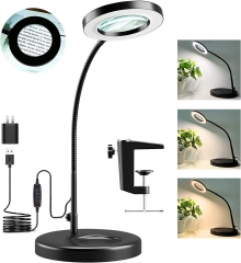 Lupa 10X com lâmpada de mesa de luz e suporte e lupa ajustável gooseneck LED lighted para solda, artesanato