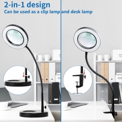 Lupa 10X com lâmpada de mesa de luz e suporte e lupa ajustável gooseneck LED lighted para solda, artesanato