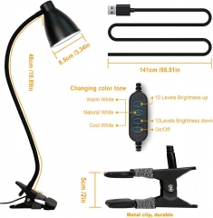 Pince sur la lumière de lecture 3 Modes de couleur 10 luminosité tamiseur lampe de bureau 10W 38 LED avec Gooseneck Flexible 360 degrés