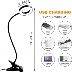 Desk Lamp Clip On Reading Light 3 Color Modes 10 Brightness Level USB Charging Port 48 LED Eye Protection Gooseneck study lamp