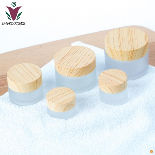 20pcs 15ml Glass Jar Cream Bottles Round Cosmetic Jars Hand Face Cream Bottle with wood grain cover PP inner liners