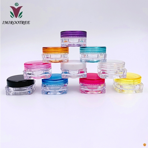 25pcs 3g gram Colored Caps on Clear Jars, 3mL Empty Cosmetic Jars Lip blam, Lip Gloss, Clear with Colorful Lids, Tiny Mini Pot