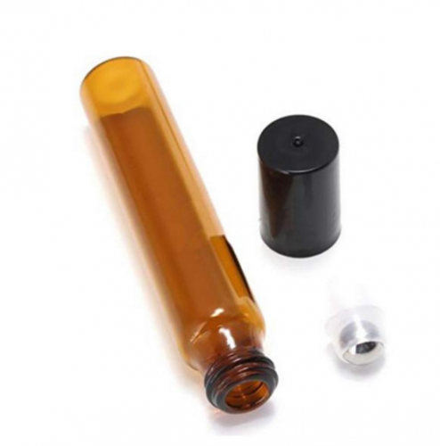 20pcs/lot 10ml glass refillable amber roll on bottles empty essential oil roller bottles container with black lid