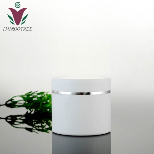 20pcs/lot 50g plastic white double layer cream jar with silver rim, empty makeup container for cosmetic packaging