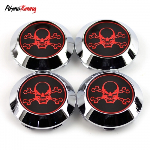 4pcs Skull & Cross Bones 70mm 2 3/4in Wheel Center Caps Silver Base