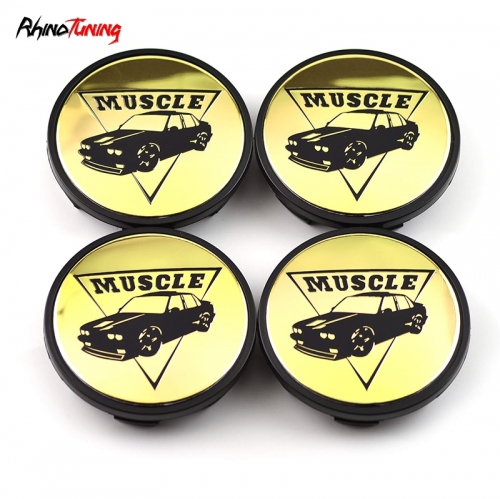 4pcs Muscle Car Sign 65mm 2 9/16in Wheel Center Caps #BR3Z-1130-B Black Base