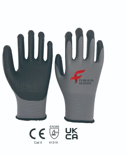13 gauge polyester with nitrile foam palm coating+nitrile dots