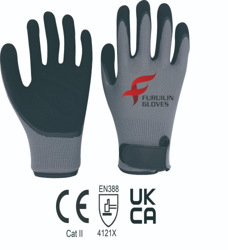 13 gauge polyester with nitrile sandy palm coating+velcro cuff