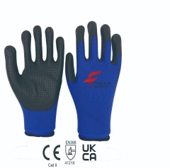 15 gauge nylon+spandex with nitrile foam palm coating+nitrile dots