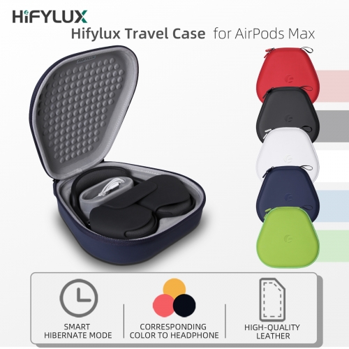 Hifylux Hard Carrying Case for AirPods Max Sleep Mode Hibernate Matte PU Leather Waterproof Replacement Protective Bag