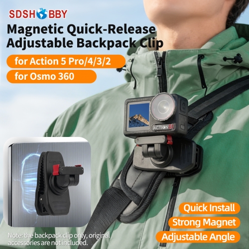 Sunnylife Magnetic Quick-Release Backpack Clip Action Camera Clamp Vertical-Horizontal Mount Accessories for Osmo 360/Action 5 Pro/4/3/2 Sunnylife Magnetic Quick-Release Backpack Clip Action Camera Clamp Vertical-Horizontal Mount Accessories for Osmo 360/Action 5 Pro/4/3/2