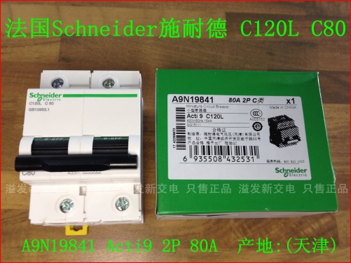 French Schneider Schneider Acti 9 C80 A9N19841 C120L circuit breaker 80A 2P
