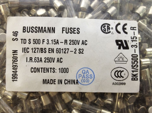 The United States BK1/S500-3.15A-R 3.15A fuse 250V TDS 500F 5X20 Bussmann
