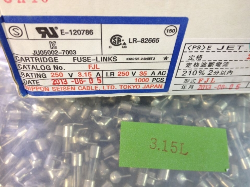 Imported Japanese FJL JET pin safe 3.15A 250V 5X20 glass fuse