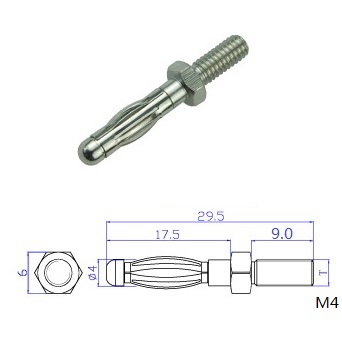 BP4000 M4 thread 4MM banana plug panel M4 threaded bolt fixed Uninsulated plug