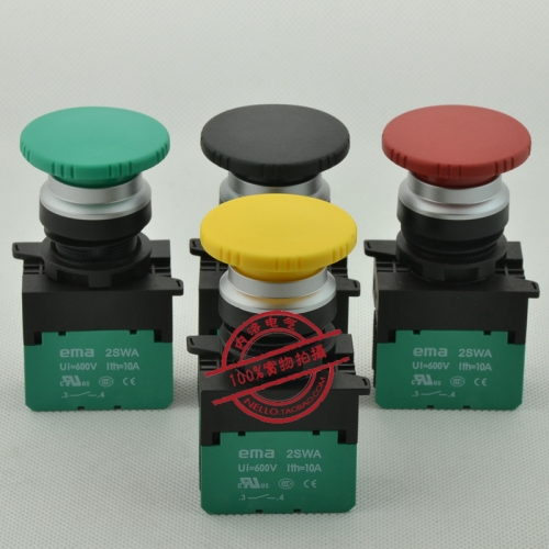 EMA 22mm without light button, self-locking E2P4*.A1 mushroom, head red, yellow green, black 1NO