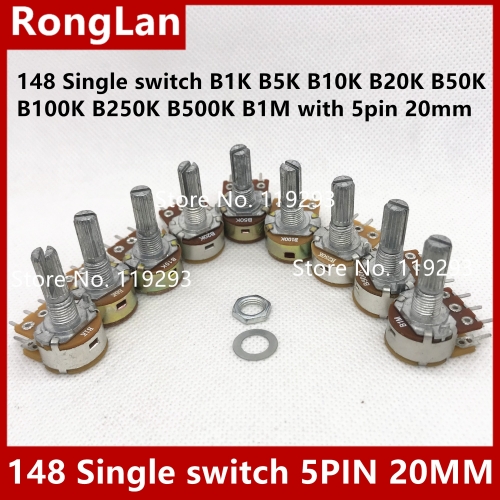 Adjustable resistance potentiometer humidifier 148 Single switch B1K B5K B10K B20K B50K B100K B250K B500K B1M with 5pin 20mm