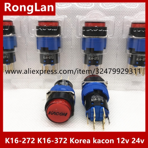 K16-272 K16-372 Korea kacon Kaikun K16-272R24 16mm round illuminated pushbutton switch K16-372G24 12v 24v
