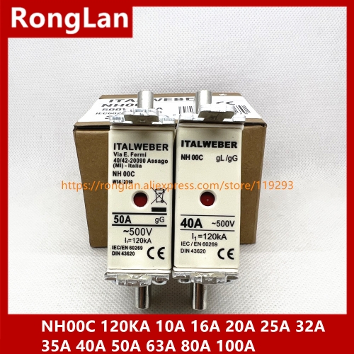 ITALWEBER NH00C gl/gG 120KA 10A 16A 20A 25A 32A 35A 40A 50A 63A 80A 100A Knife fuse 500V