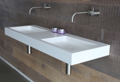 White Simple Small Washing Public Double Sink And Faucet