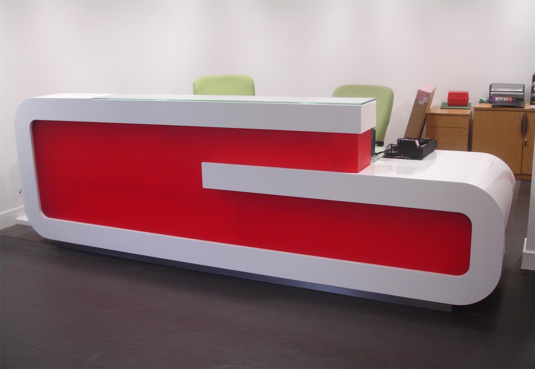 G Shape Custom Design Reception Desk Supplier Red White