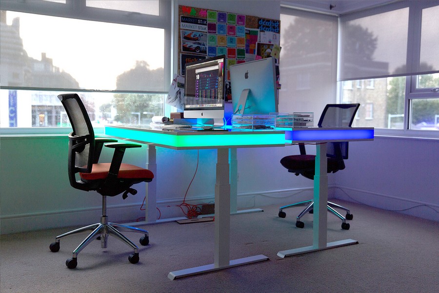 Unique adjustable office desk with LED lights